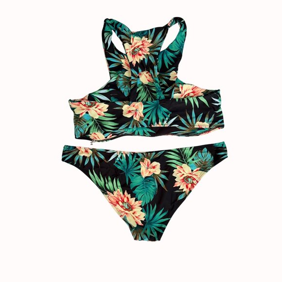 Cupshe Tropical Floral Bikini Set Size XXL Two Piece Racerback High Cut Bottoms - Picture 3 of 11